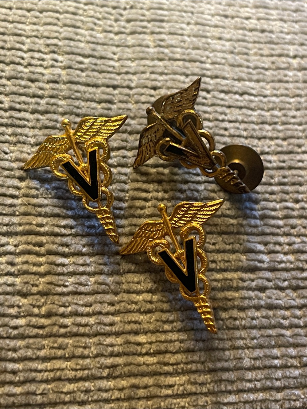 Lot of 3 Vintage US Army Veterinary Corps Officer Collar Branch Insignia Pins